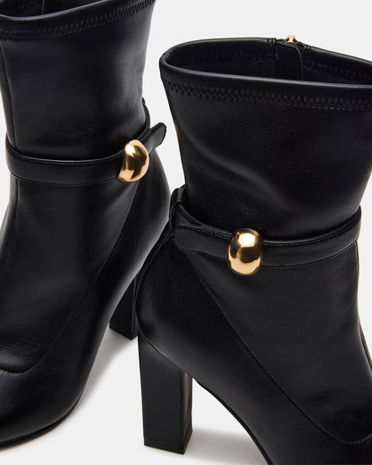 AROMA Black Buckle Gold Detail Block Heel Women's Ankle Boot Steve Madden BLACK