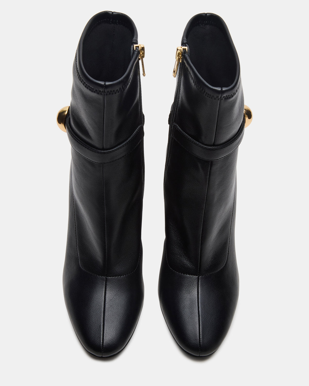 AROMA Black Buckle Gold Detail Block Heel Women's Ankle Boot Steve Madden BLACK