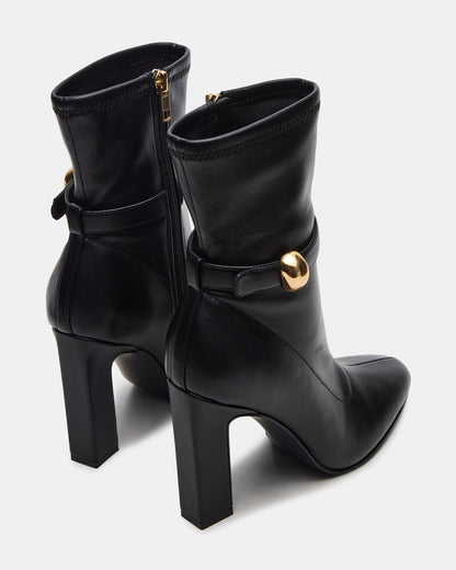 AROMA Black Buckle Gold Detail Block Heel Women's Ankle Boot Steve Madden BLACK