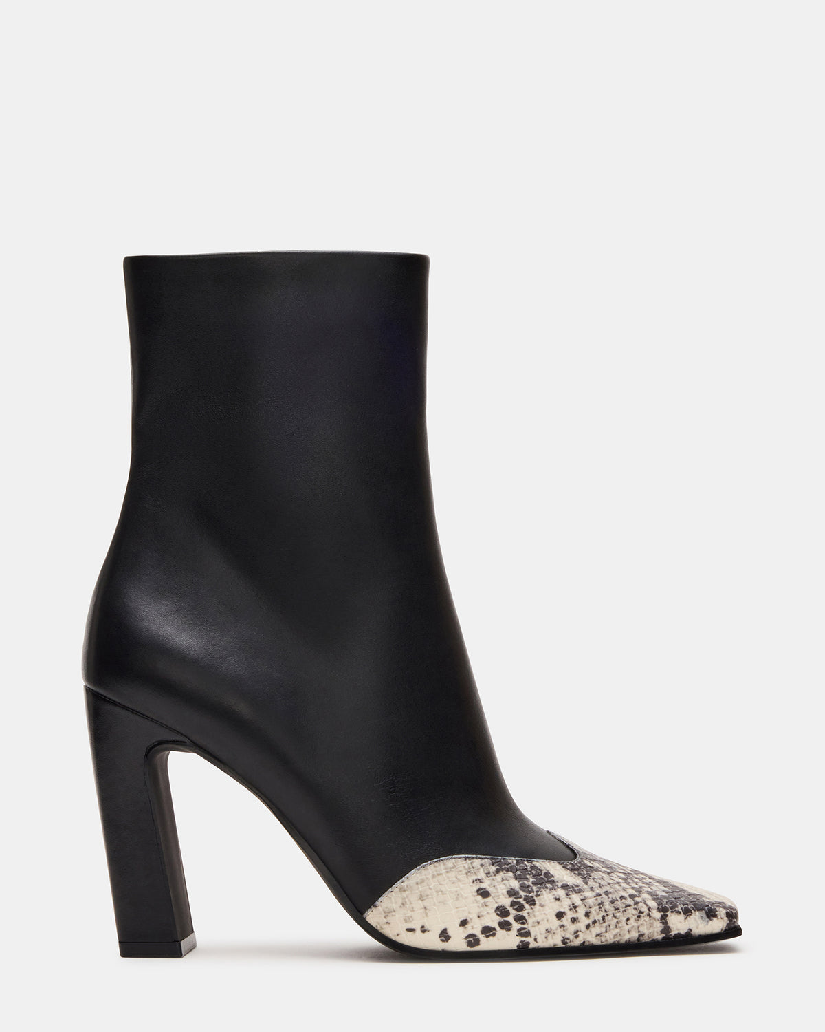 LYLE Black Leather with Snake Square-Toe Heeled Women's Ankle Boot Steve Madden BLACK LEATHER WITH SNAKE