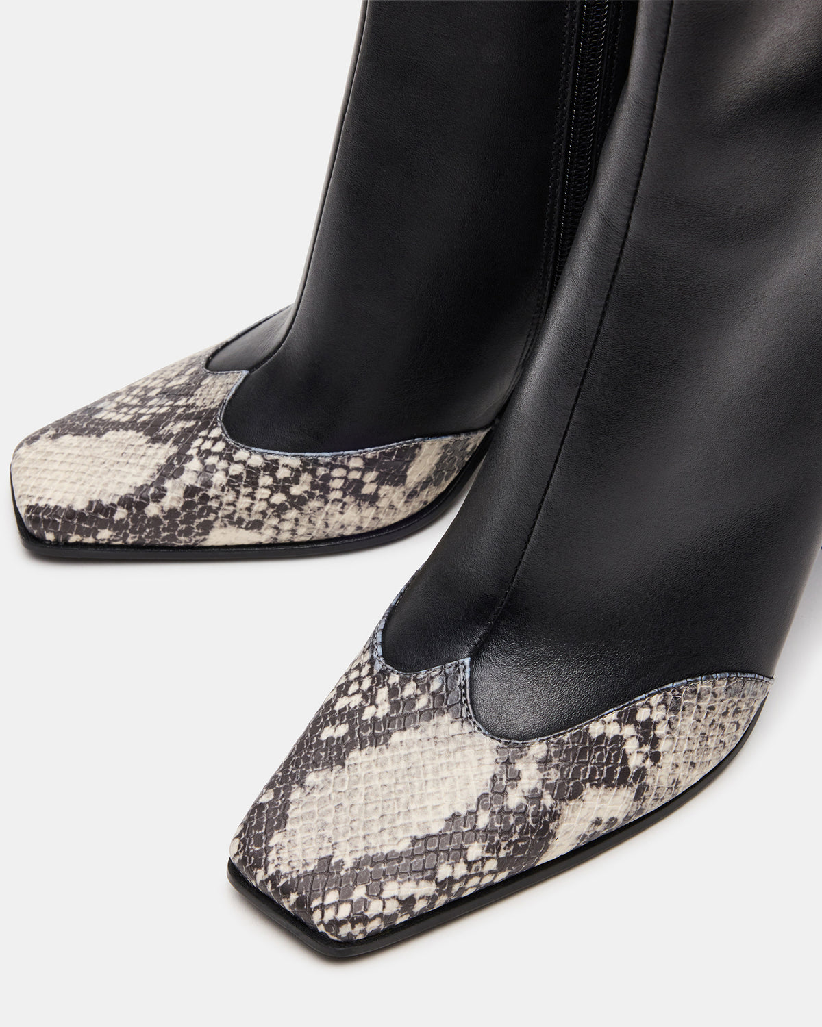 LYLE Black Leather with Snake Square-Toe Heeled Women's Ankle Boot Steve Madden BLACK LEATHER WITH SNAKE