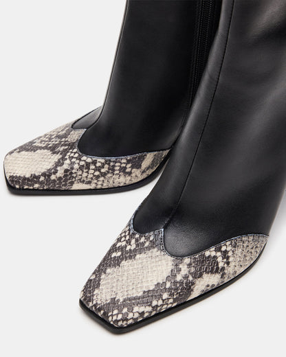 LYLE Black Leather with Snake Square-Toe Heeled Women's Ankle Boot Steve Madden BLACK LEATHER WITH SNAKE