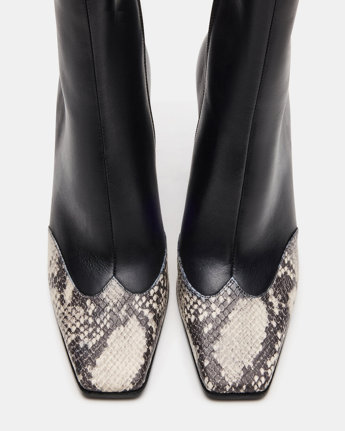 LYLE Black Leather with Snake Square-Toe Heeled Women's Ankle Boot Steve Madden BLACK LEATHER WITH SNAKE