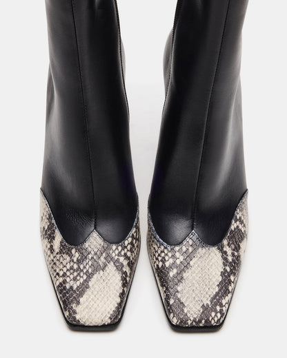 LYLE Black Leather with Snake Square-Toe Heeled Women's Ankle Boot Steve Madden BLACK LEATHER WITH SNAKE