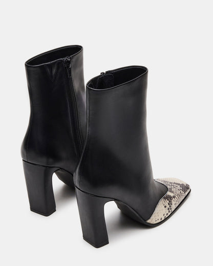 LYLE Black Leather with Snake Square-Toe Heeled Women's Ankle Boot Steve Madden BLACK LEATHER WITH SNAKE