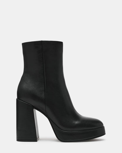 TYRA Black Leather Platform Block Heel Women's Ankle Boot Steve Madden BLACK LEATHER