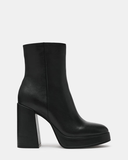 TYRA Black Leather Platform Block Heel Women's Ankle Boot Steve Madden BLACK LEATHER