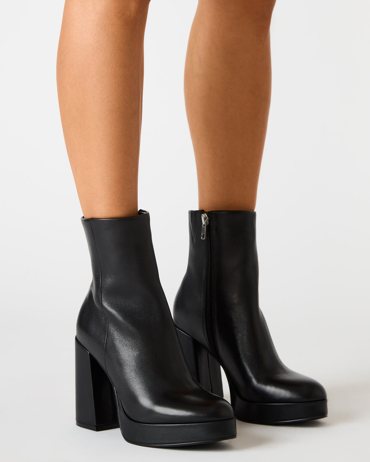 TYRA Black Leather Platform Block Heel Women's Ankle Boot Steve Madden BLACK LEATHER