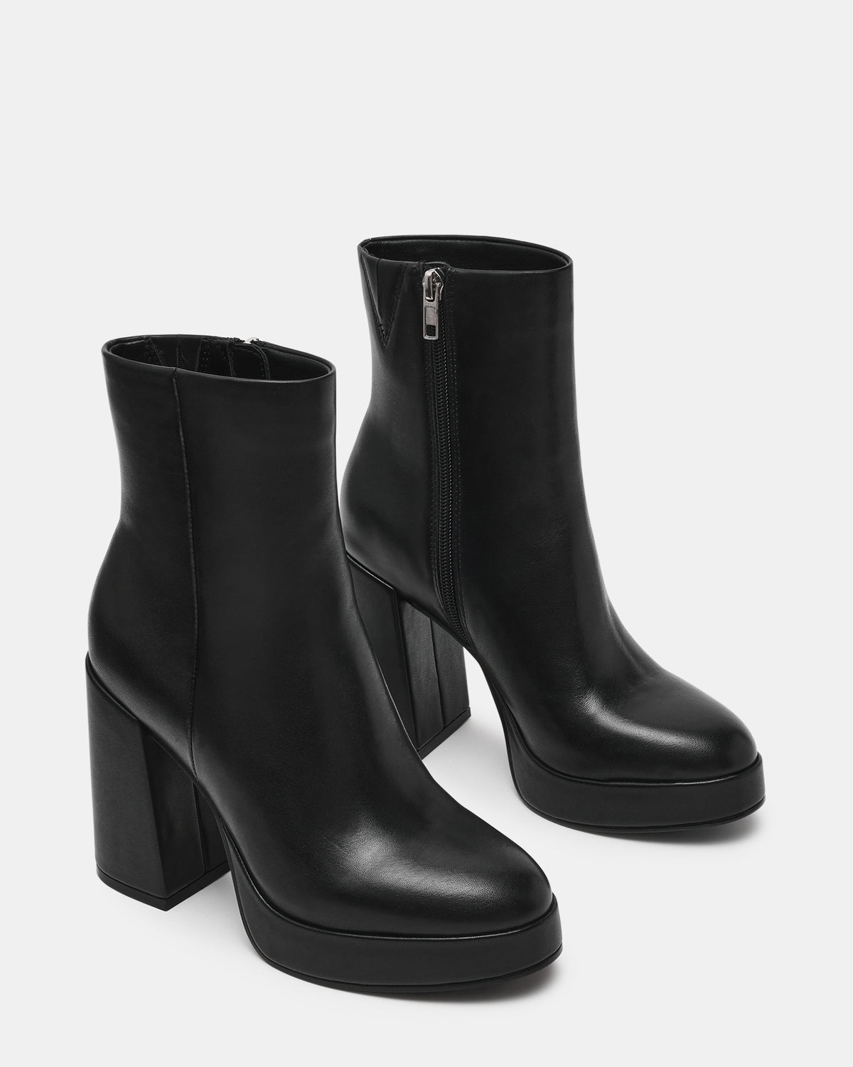 TYRA Black Leather Platform Block Heel Women's Ankle Boot Steve Madden BLACK LEATHER