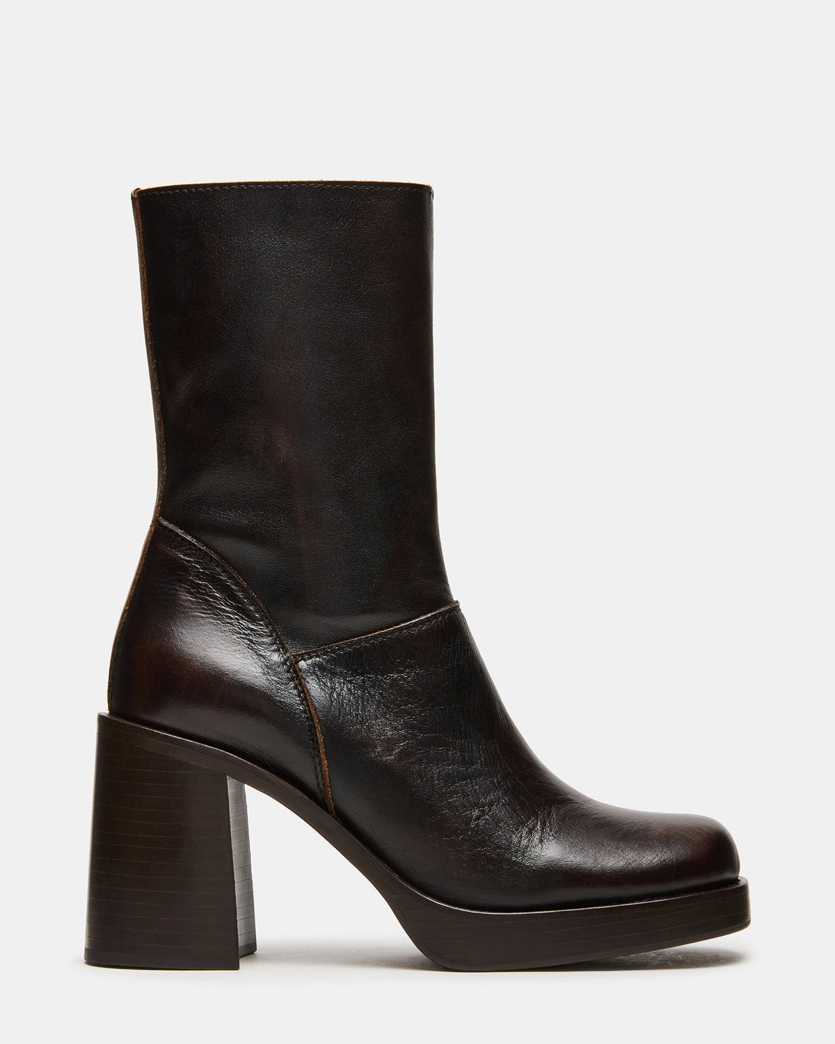 FUSION Brown Distressed Square-Toe Block Heel Women's Ankle Boot Steve Madden BROWN DISTRESSED
