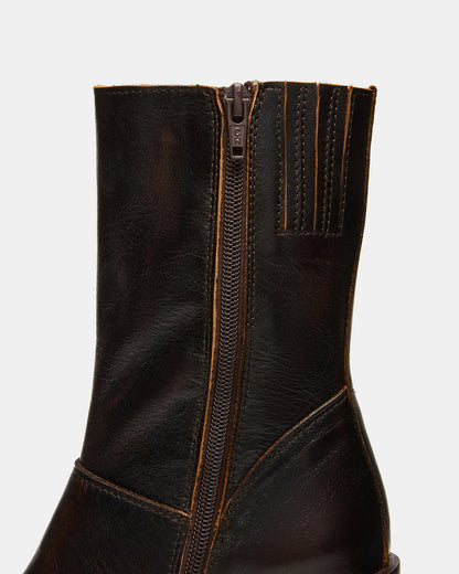 FUSION Brown Distressed Square-Toe Block Heel Women's Ankle Boot Steve Madden BROWN DISTRESSED