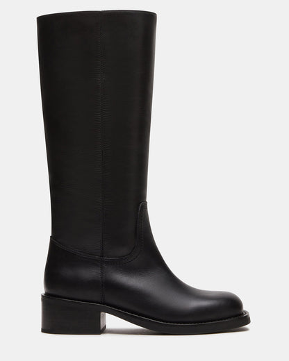 RIGGS Black Leather Square-Toe Women's Boot Steve Madden BLACK LEATHER