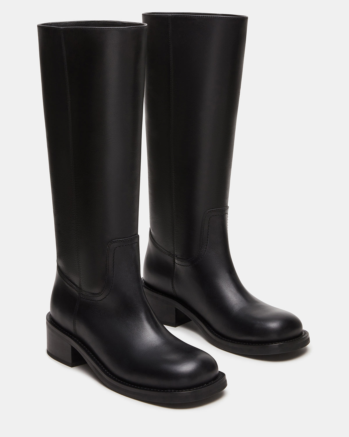 RIGGS Black Leather Square-Toe Women's Boot Steve Madden BLACK LEATHER
