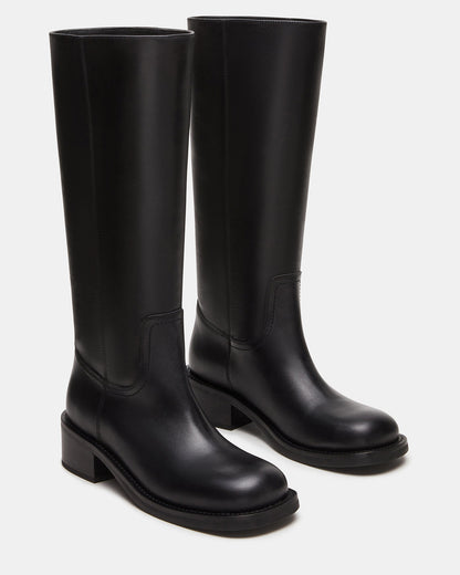 RIGGS Black Leather Square-Toe Women's Boot Steve Madden BLACK LEATHER