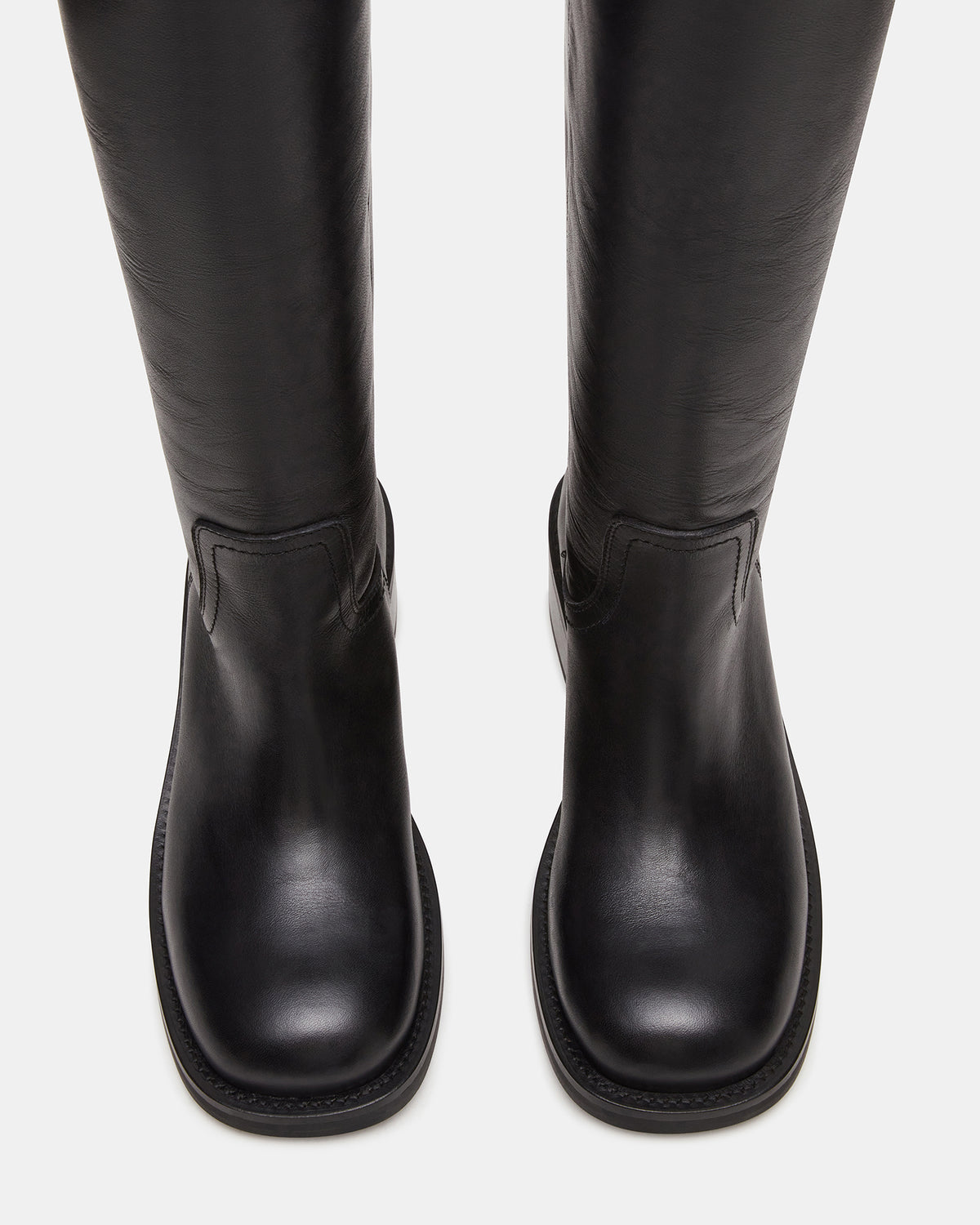 RIGGS Black Leather Square-Toe Women's Boot Steve Madden BLACK LEATHER