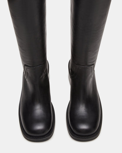 RIGGS Black Leather Square-Toe Women's Boot Steve Madden BLACK LEATHER