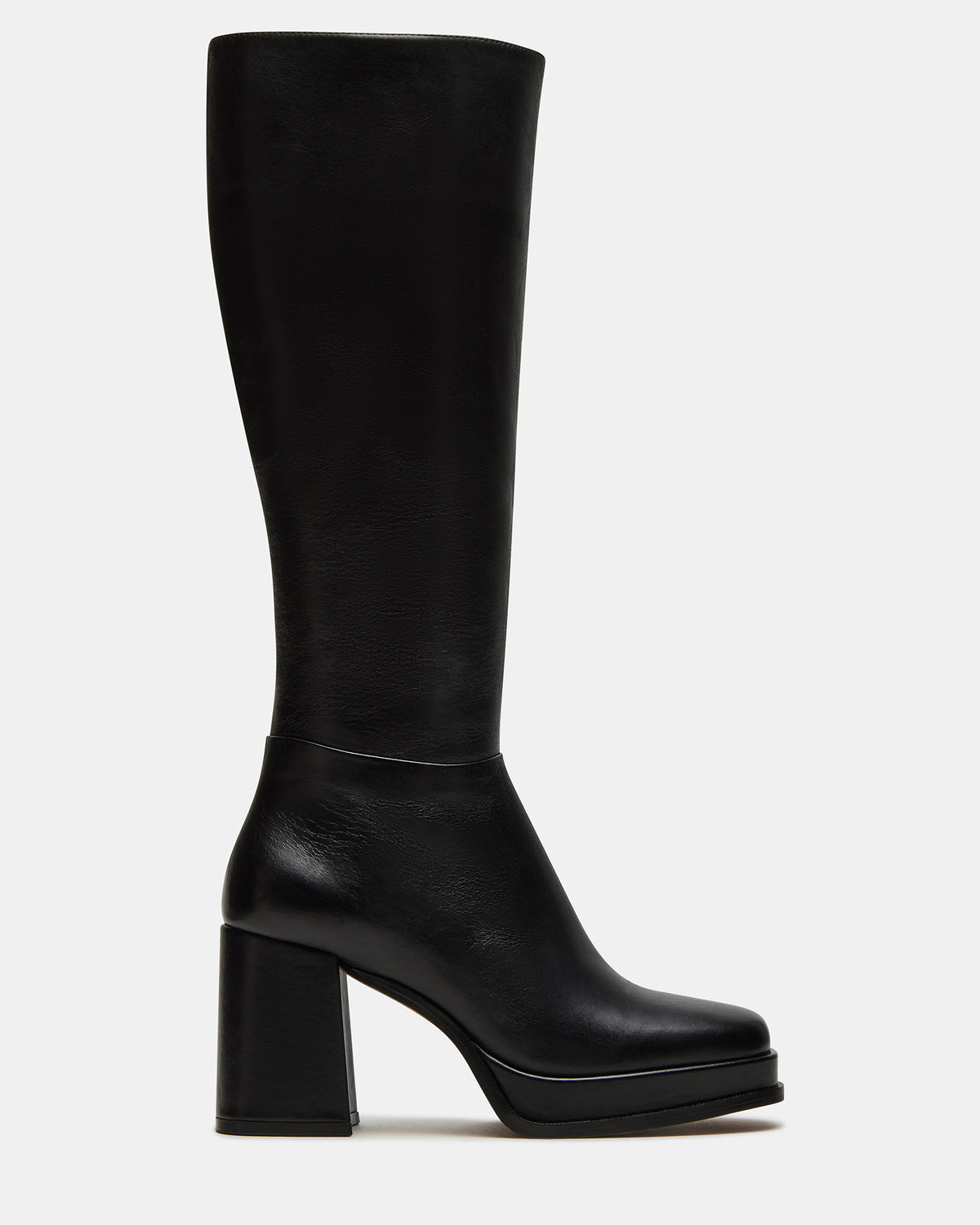 MYSTERY Black Leather Women's Block Heel Platform Boot Steve Madden BLACK LEATHER