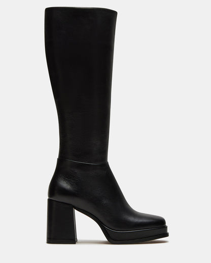 MYSTERY Black Leather Women's Block Heel Platform Boot Steve Madden BLACK LEATHER