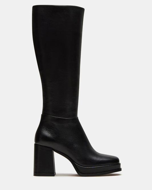 MYSTERY Black Leather Women's Block Heel Platform Boot Steve Madden BLACK LEATHER