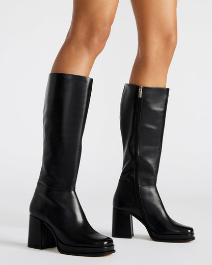 MYSTERY Black Leather Women's Block Heel Platform Boot Steve Madden BLACK LEATHER