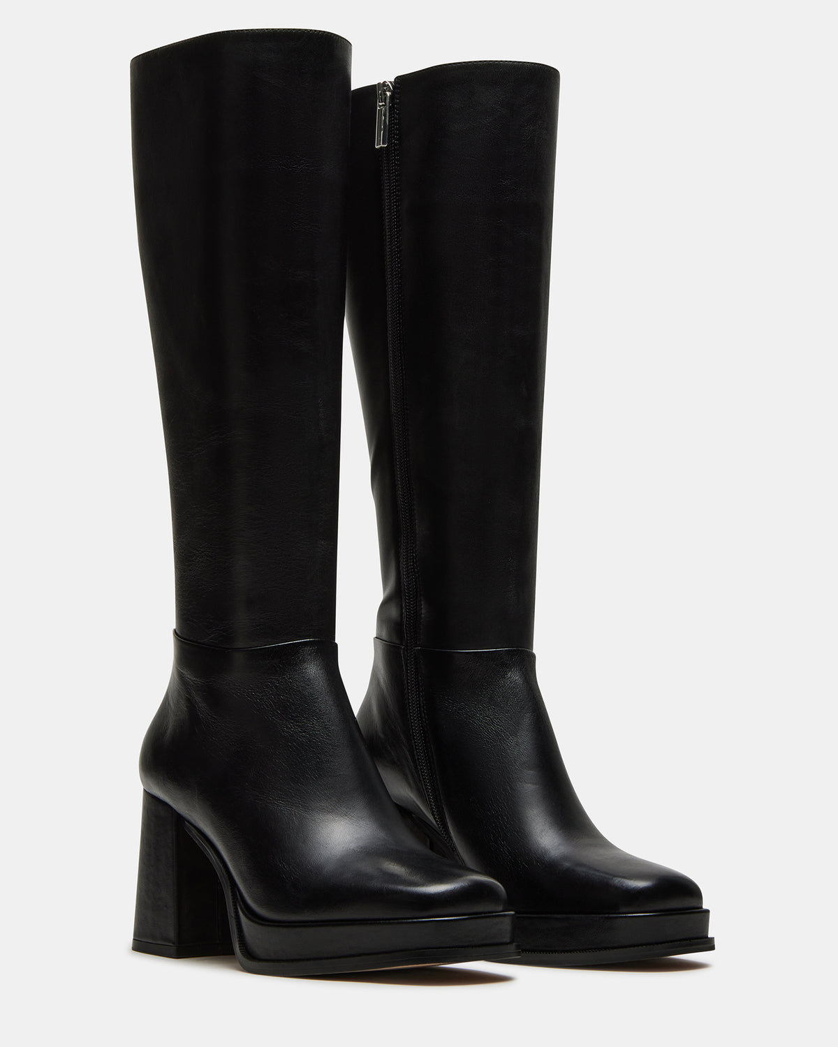 MYSTERY Black Leather Women's Block Heel Platform Boot Steve Madden BLACK LEATHER