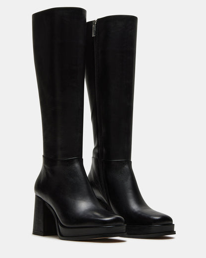 MYSTERY Black Leather Women's Block Heel Platform Boot Steve Madden BLACK LEATHER