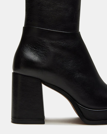 MYSTERY Black Leather Women's Block Heel Platform Boot Steve Madden BLACK LEATHER