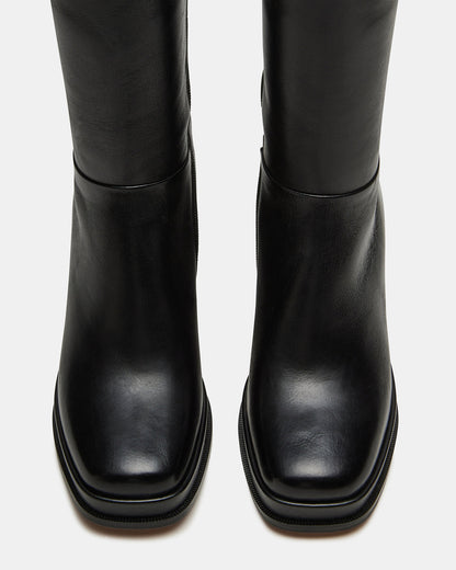 MYSTERY Black Leather Women's Block Heel Platform Boot Steve Madden BLACK LEATHER