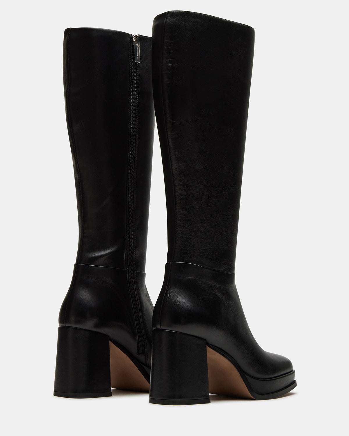 MYSTERY Black Leather Women's Block Heel Platform Boot Steve Madden BLACK LEATHER
