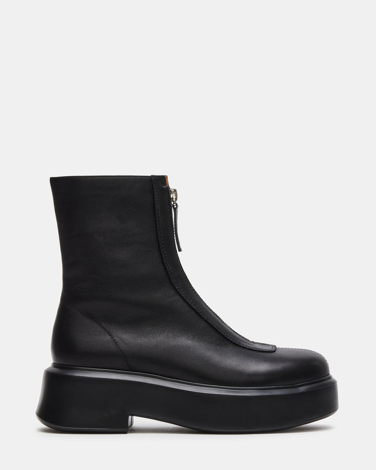 JONES Black Leather Zipper Lug Women's Ankle Boot Steve Madden BLACK LEATHER