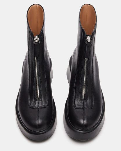 JONES Black Leather Zipper Lug Women's Ankle Boot Steve Madden BLACK LEATHER