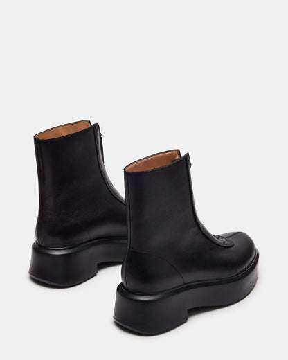 JONES Black Leather Zipper Lug Women's Ankle Boot Steve Madden BLACK LEATHER