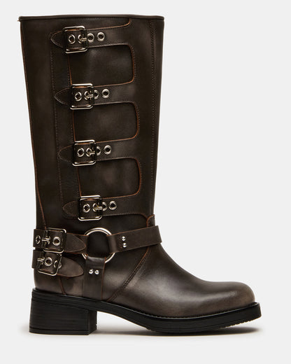 ROCKY Brown Distressed Wide Calf Knee-High Moto Women's Boot Steve Madden BROWN DISTRESSED