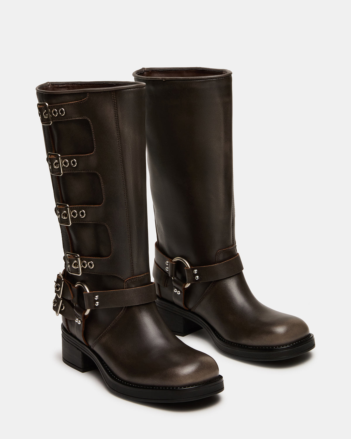 ROCKY Brown Distressed Wide Calf Knee-High Moto Women's Boot Steve Madden BROWN DISTRESSED