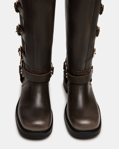 ROCKY Brown Distressed Wide Calf Knee-High Moto Women's Boot Steve Madden BROWN DISTRESSED