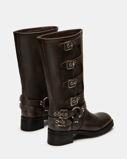 ROCKY Brown Distressed Wide Calf Knee-High Moto Women's Boot Steve Madden BROWN DISTRESSED