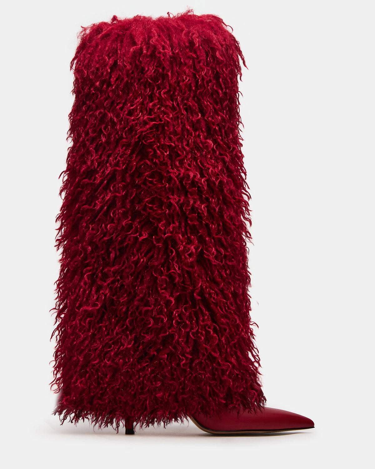 ICON Red Pointed-Toe Faux Fur Knee-High Stiletto Heel Women's Boot Steve Madden RED