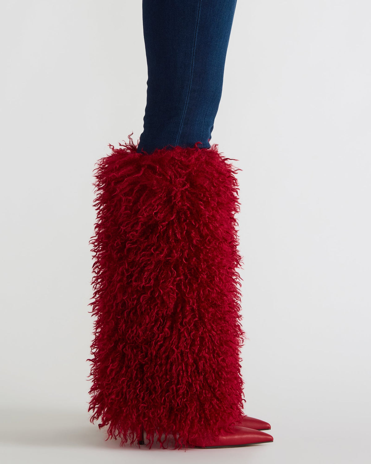 ICON Red Pointed-Toe Faux Fur Knee-High Stiletto Heel Women's Boot Steve Madden RED