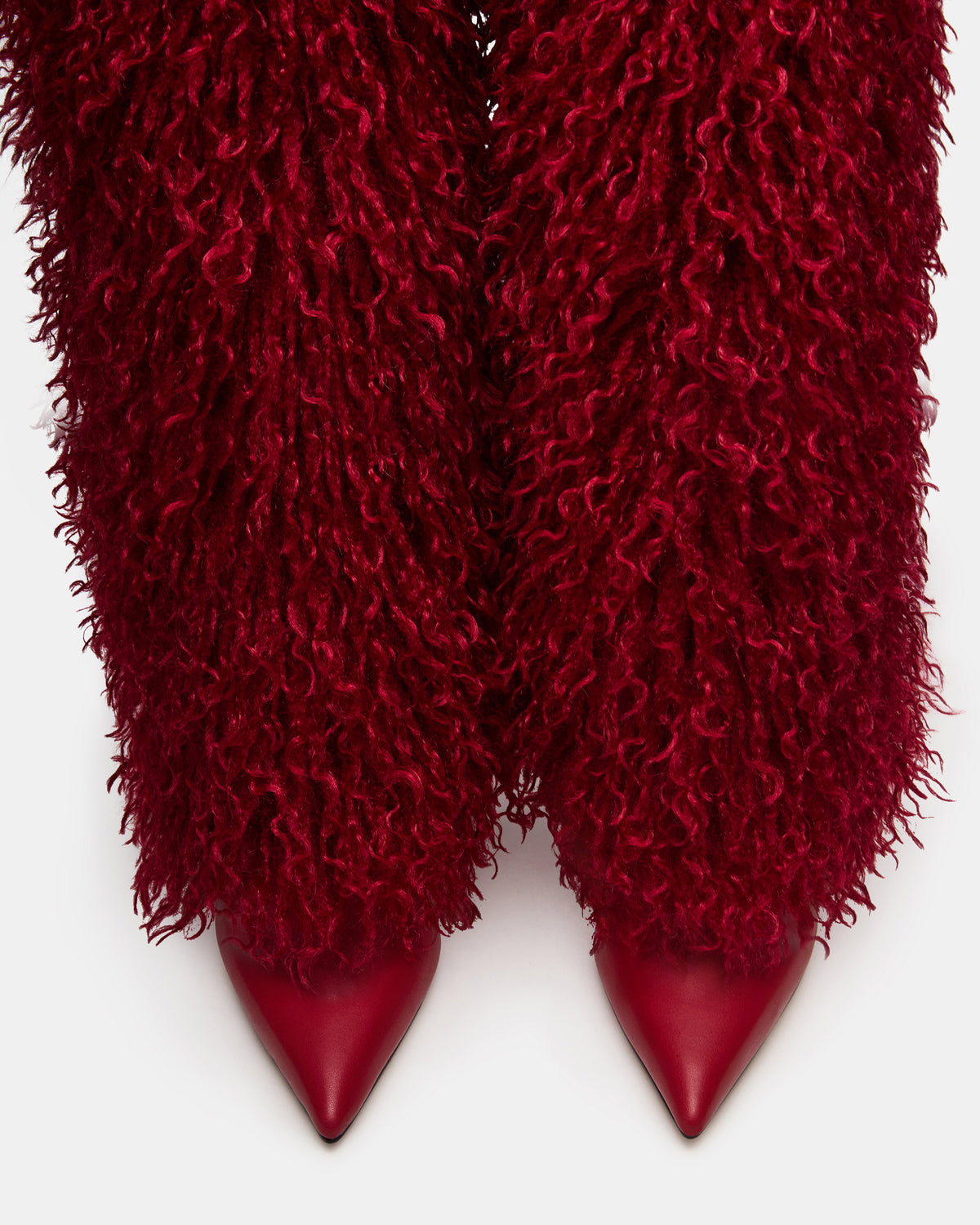 ICON Red Pointed-Toe Faux Fur Knee-High Stiletto Heel Women's Boot Steve Madden RED