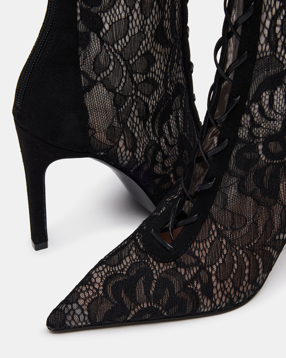 MAXINE Black Lace Pointed-Toe Knee-High Lace-Up Stiletto Women's Boot Steve Madden BLACK LACE