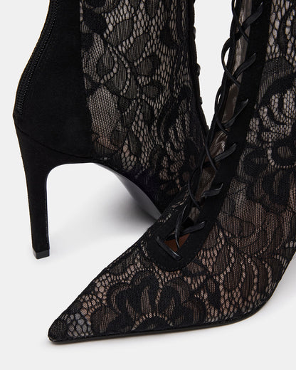 MAXINE Black Lace Pointed-Toe Knee-High Lace-Up Stiletto Women's Boot Steve Madden BLACK LACE