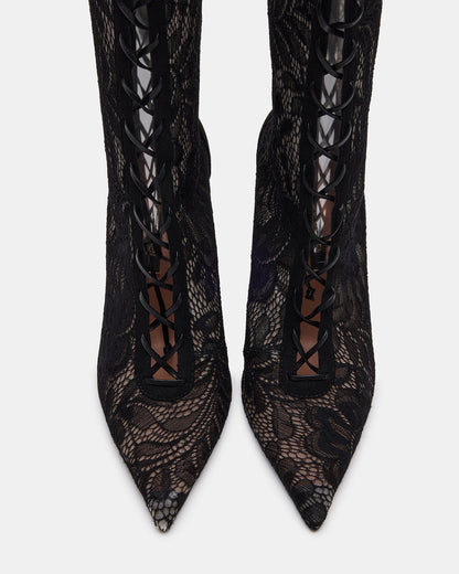 MAXINE Black Lace Pointed-Toe Knee-High Lace-Up Stiletto Women's Boot Steve Madden BLACK LACE