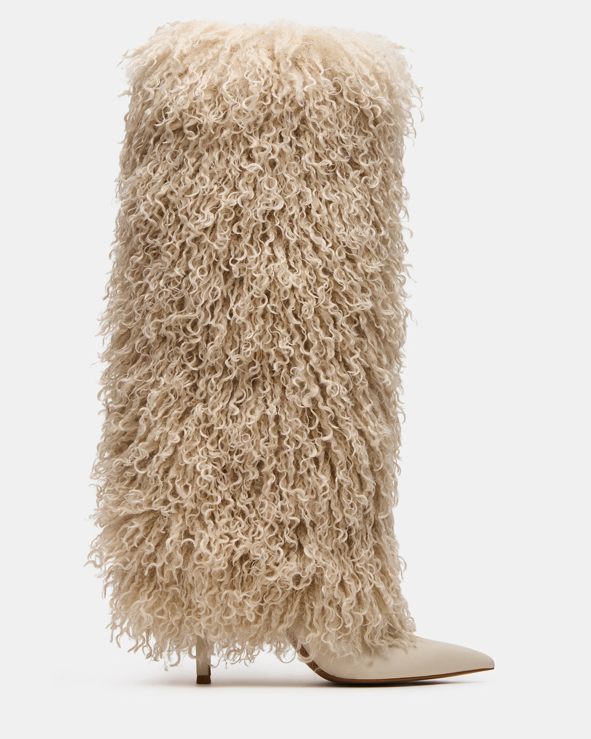ICON Off-White Pointed-Toe Faux Fur Knee-High Stiletto Heel Women's Boot Steve Madden OFF-WHITE