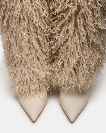 ICON Off-White Pointed-Toe Faux Fur Knee-High Stiletto Heel Women's Boot Steve Madden OFF-WHITE
