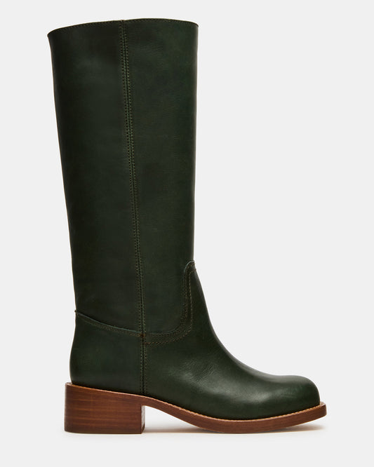 RIGGS Dark Green Leather Square-Toe Women's Boot Steve Madden DARK GREEN LEATHER