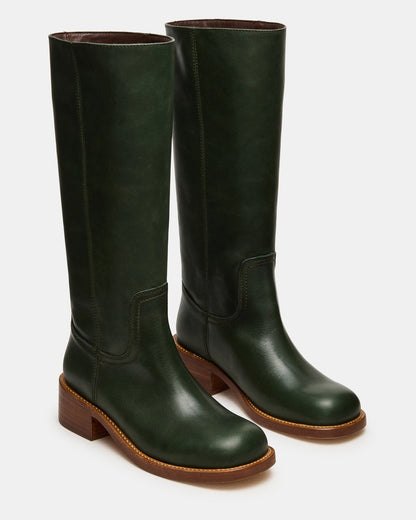 RIGGS Dark Green Leather Square-Toe Women's Boot Steve Madden DARK GREEN LEATHER