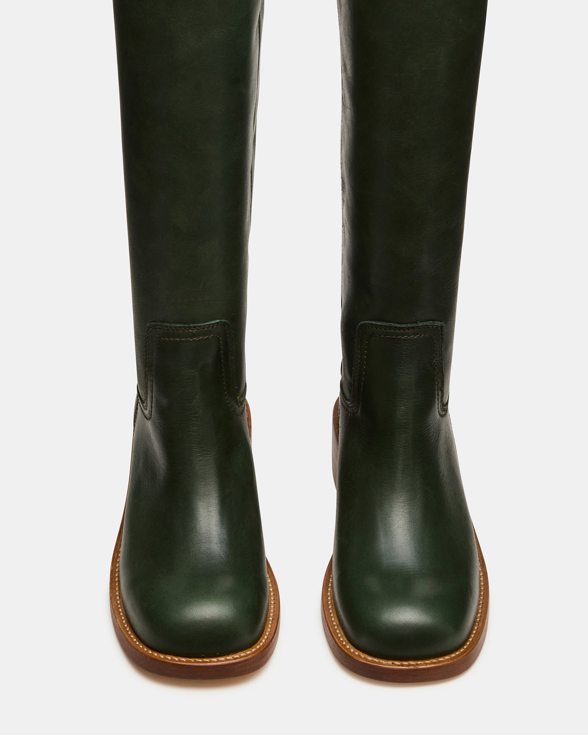 RIGGS Dark Green Leather Square-Toe Women's Boot Steve Madden DARK GREEN LEATHER