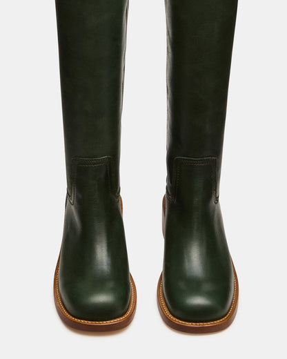 RIGGS Dark Green Leather Square-Toe Women's Boot Steve Madden DARK GREEN LEATHER