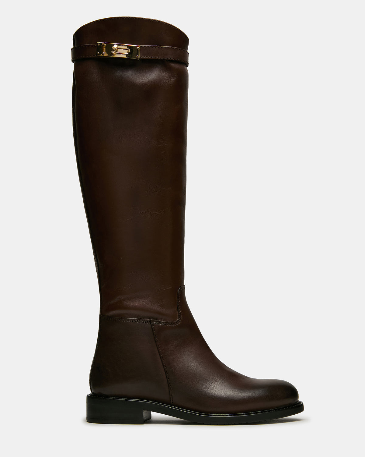 BEXLEY Brown Leather Knee-High Round-Toe Buckle Women's Boot Steve Madden BROWN LEATHER