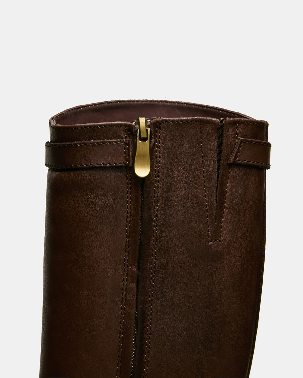 BEXLEY Brown Leather Knee-High Round-Toe Buckle Women's Boot Steve Madden BROWN LEATHER